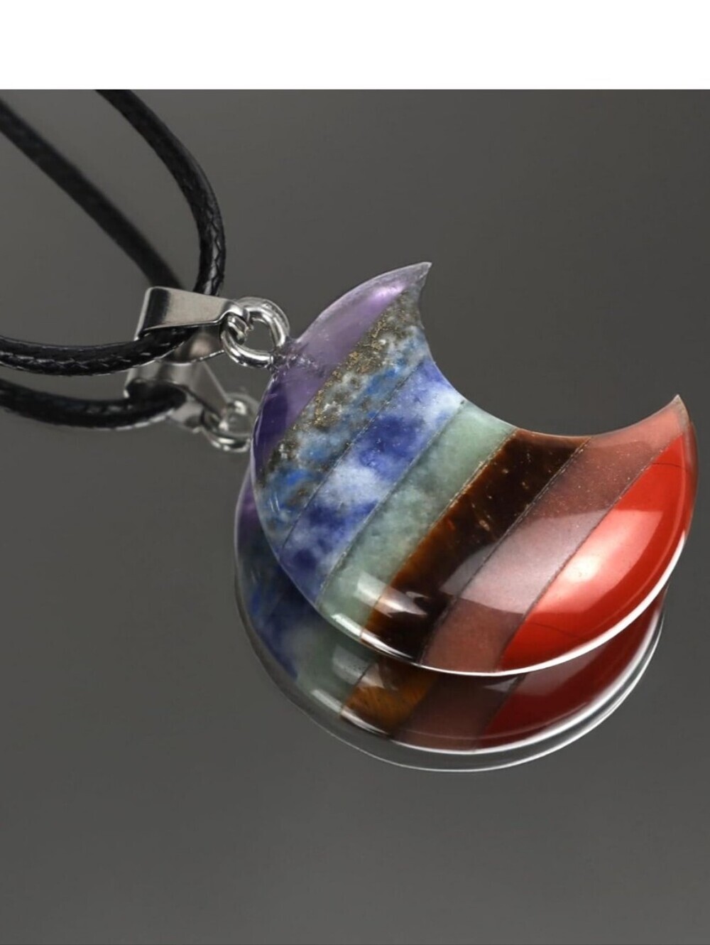 Multi-Stone Crescent Pendant Necklace - Unbranded